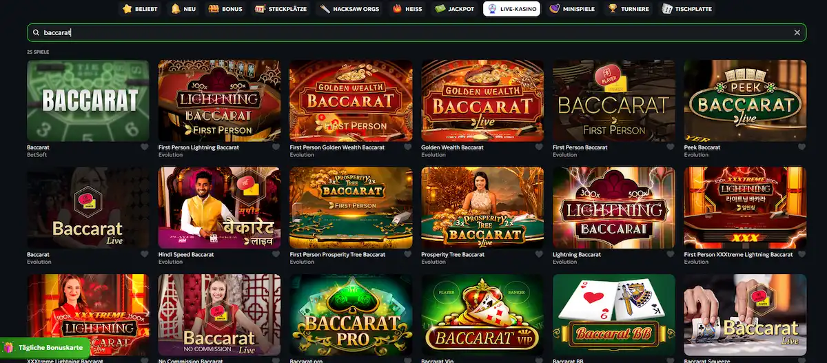 Live-Baccarat-Tisch bei Spinmills